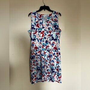 Talbots Abstract Floral V-Neck Sleeveless Multicolor Summer Dress Size Large